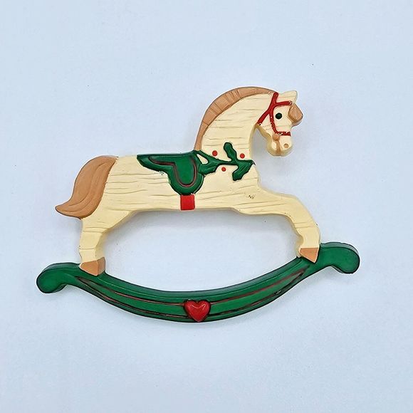 Hallmark Rocking Horse Brooch Vintage 1989 Christmas B5582 Hobby Horse Pin - Picture 5 of 10